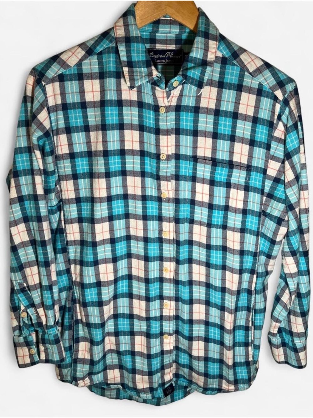 Lauren James Teal and Navy Plaid Button-Down Shirt
